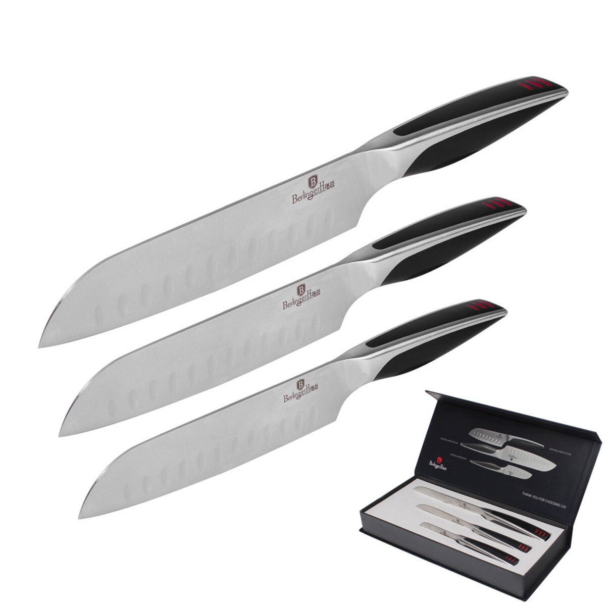 Zestaw 3 noży kuchennych santoku BERLINGER HAUS Phantom