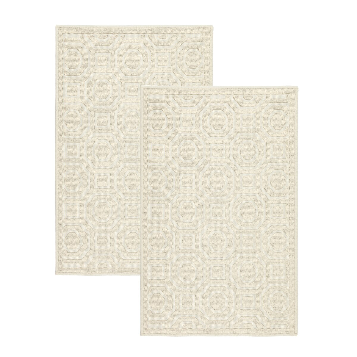 Komplet 2 szt Dywanik bawełniany 50x80 cm Lino antypoślizgowy egipski do prania pokoju łazienki zestaw Geometryczny beżowy