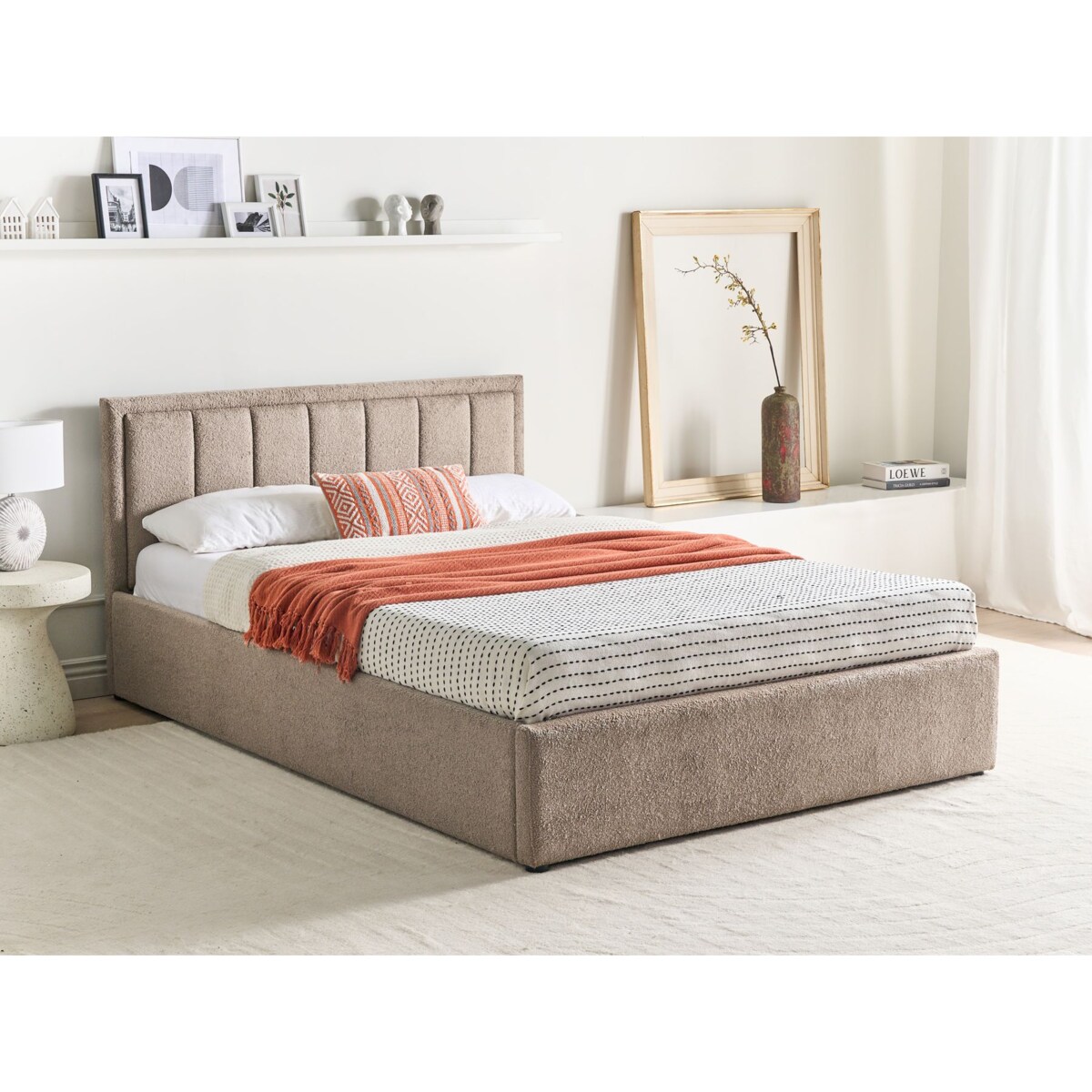 Łóżko z pojemnikiem MONTLAUR 140 x 200 cm Boucle Beżowoszary