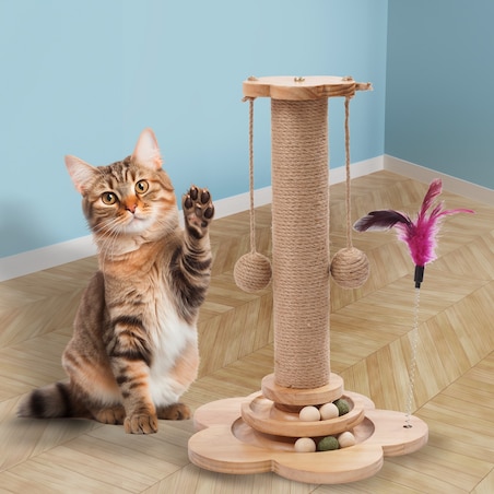 Drapak dla kota ZABAWKA stojąca z kuleczkami wiszące PIÓRKO do drapania