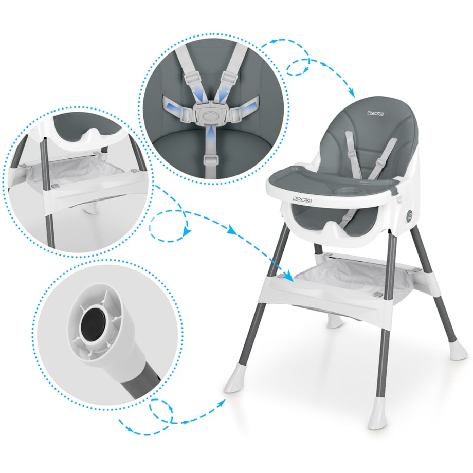 Krzesełko do karmienia dla dzieci Ricokids Mani szare 3w1 regulowane fotelik tacka