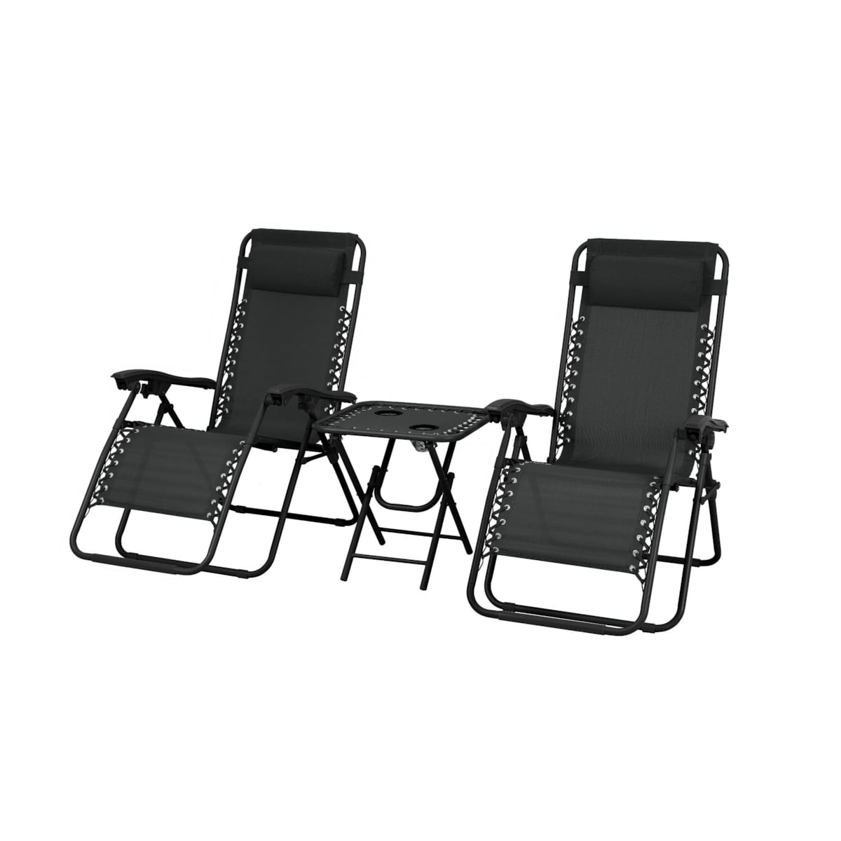 Zestaw leżakow delux czarnych ogrodowych ze stolikiem