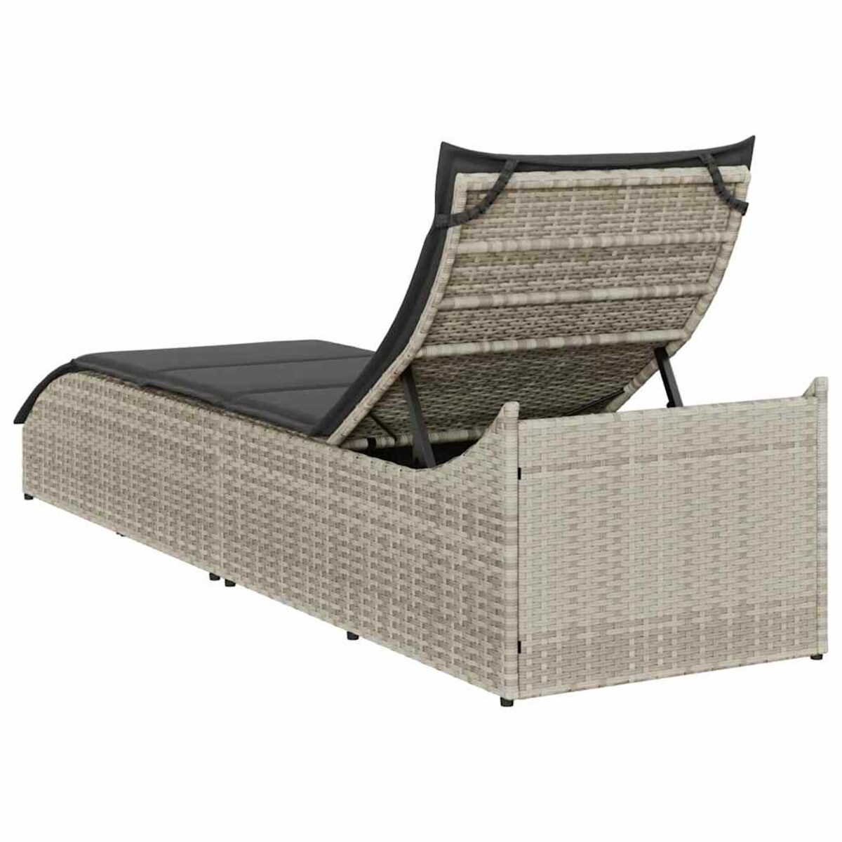 vidaXL Składany leżak z poduszką i schowkiem, jasnoszary, polirattan