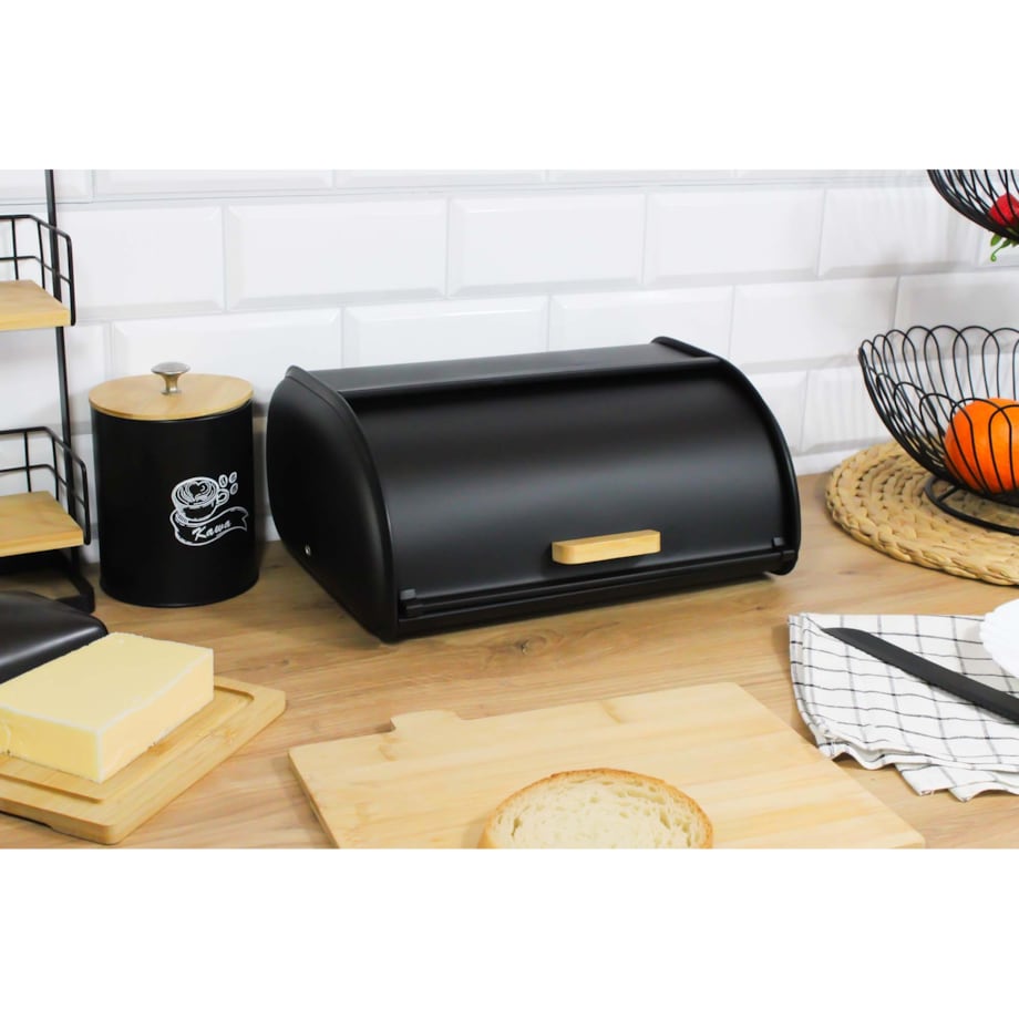 Chlebak metalowy pojemnik na chleb pieczywo bułki 35x24x14.5cm czarny BRUNBESTE