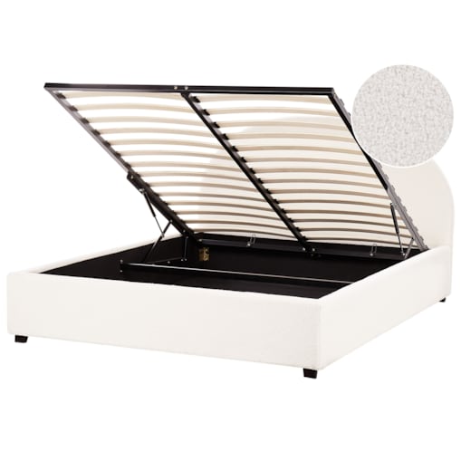 Łóżko z pojemnikiem boucle 160 x 200 cm złamana biel VAUCLUSE