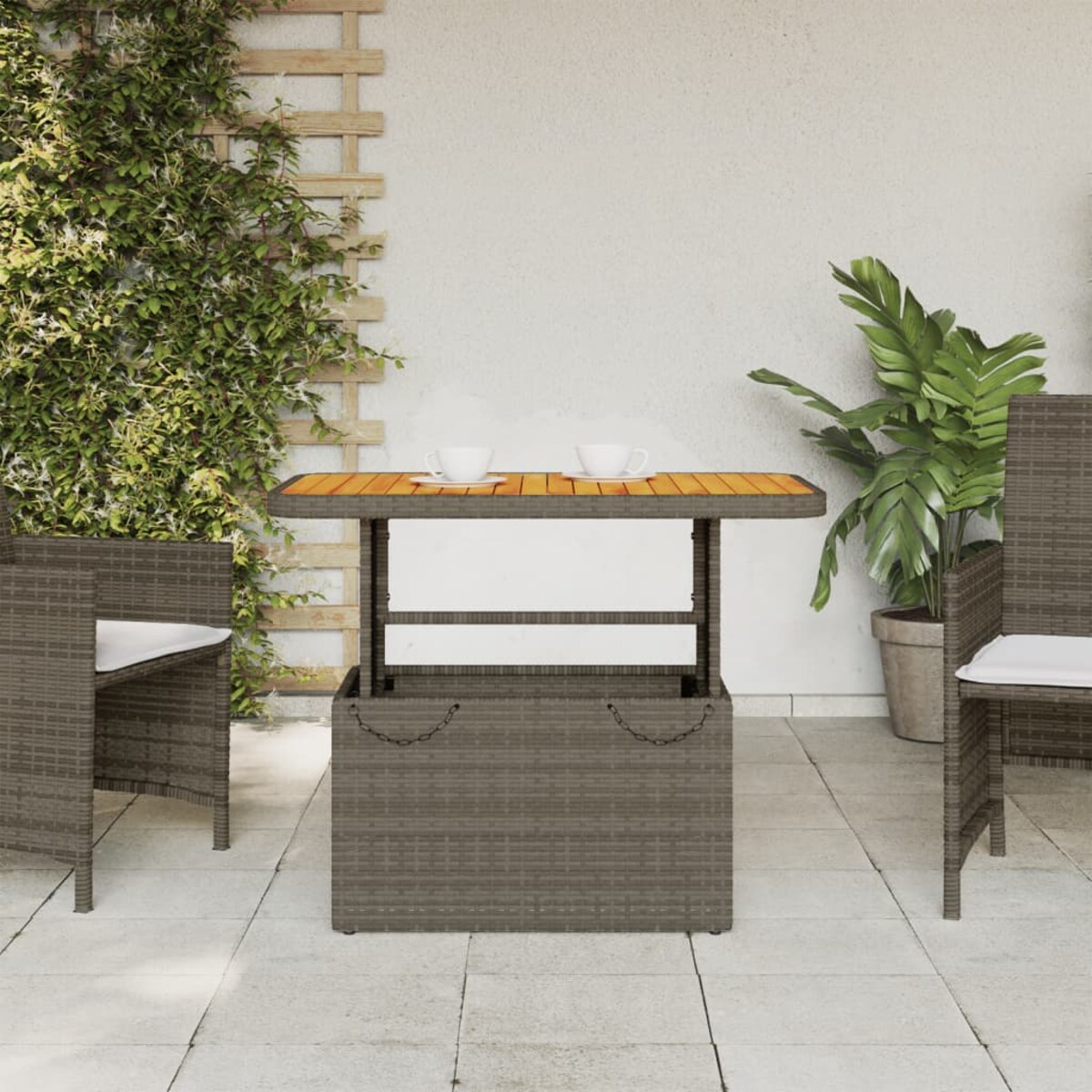 vidaXL Stół ogrodowy, szary, 90x55x71 cm, polirattan i drewno akacjowe