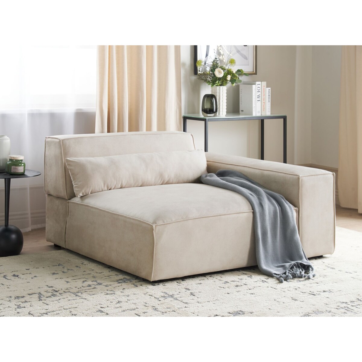 Moduł narożny welurowy lewostronny beżowy HELLNAR