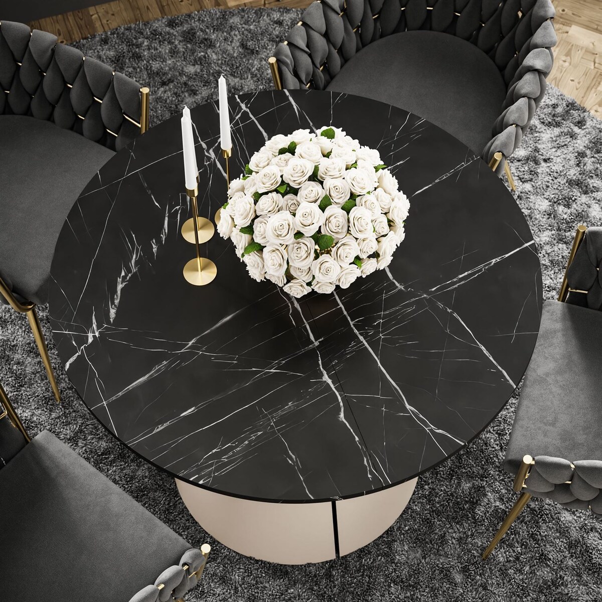 Okrągły stół rozkładany LAVA, średnica 100cm, kaszmir / Black Pietra Grigia