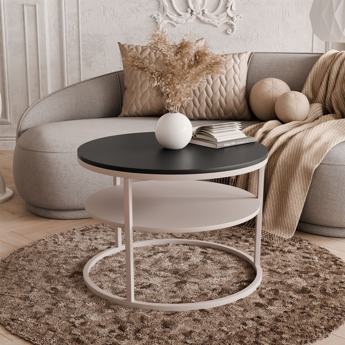 Stolik Kawowy CIRI MAT KASZMIR z półką, blat czarny mat