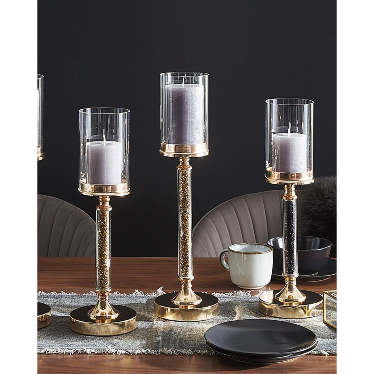 Świecznik szklany 41 cm złoto-czarny ABBEVILLE