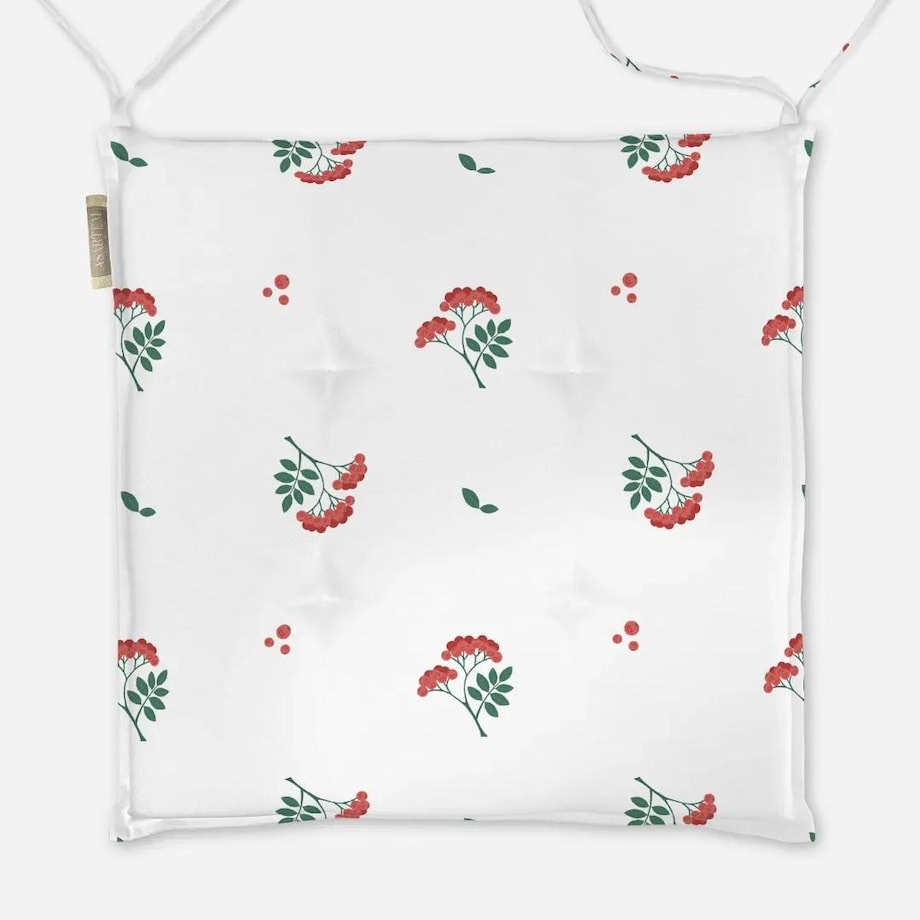 Poduszka świąteczna na krzesło - jarzębinowe gałązki