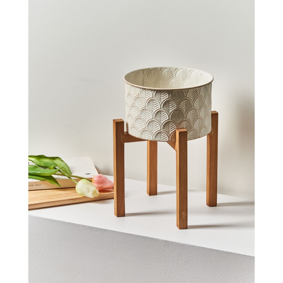 Doniczka na nóżkach ROSEE Metal 20 cm Złamana biel