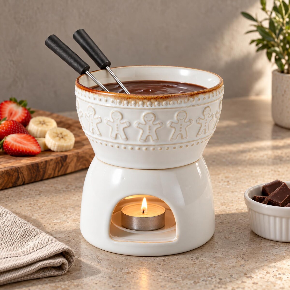 Zestaw do fondue czekoladowego ceramiczny, 4 elementy, 12 x 12 x 18 cm