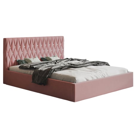 Łóżko tapicerowane 140x200 OLDO 3 z pojemnikiem, guziki kryształki-różowe