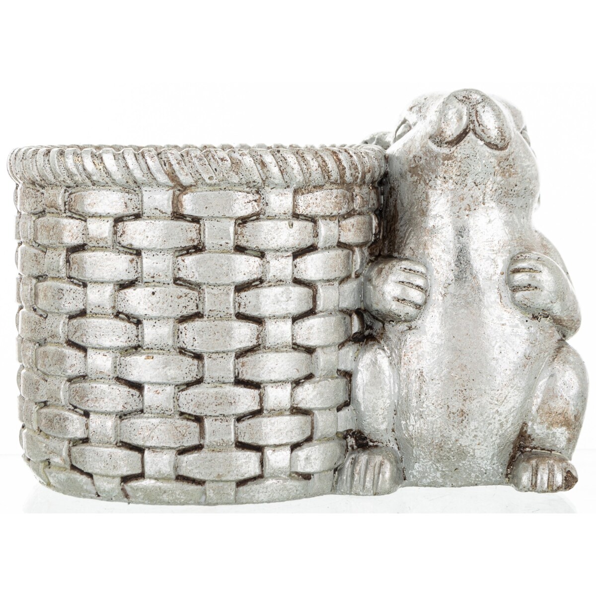 Osłonka na doniczkę - 17x24x16 cm królik i jego srebrny koszyk