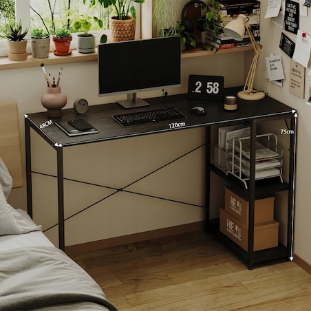 Biurko komputerowe stolik loft czarne nowoczesne z półkami industrialne 120