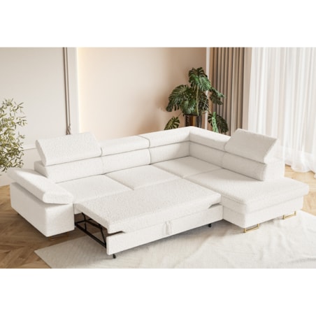 Narożnik ALEX z regulowanymi zagłówkami, prawostronny- tkanina boucle- ecru