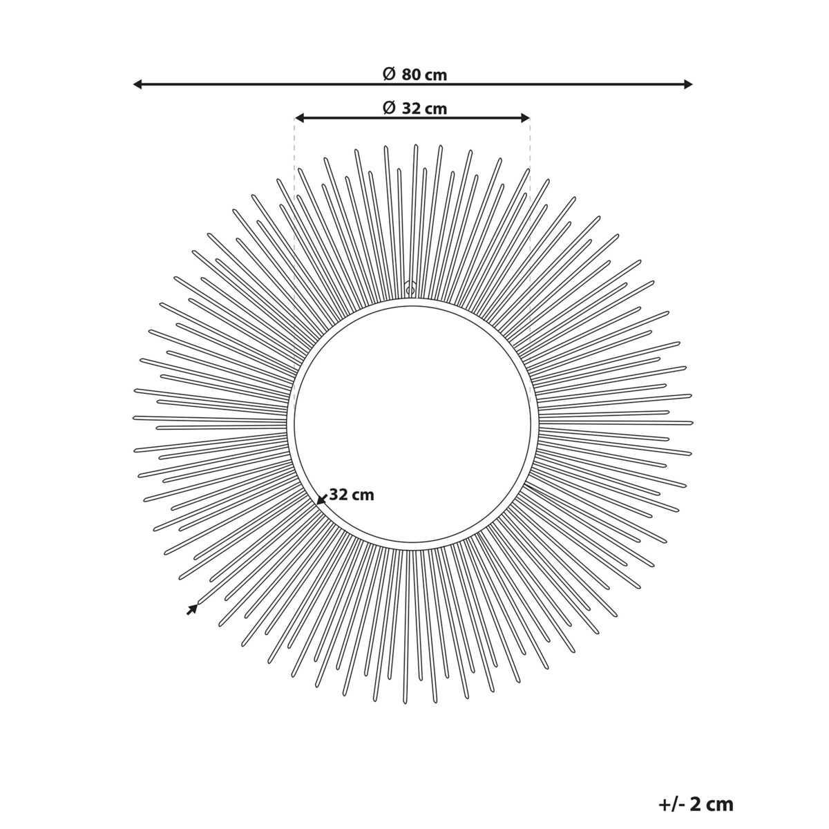 Metalowe lustro ścienne słońce ø 80 cm srebrne CILLY