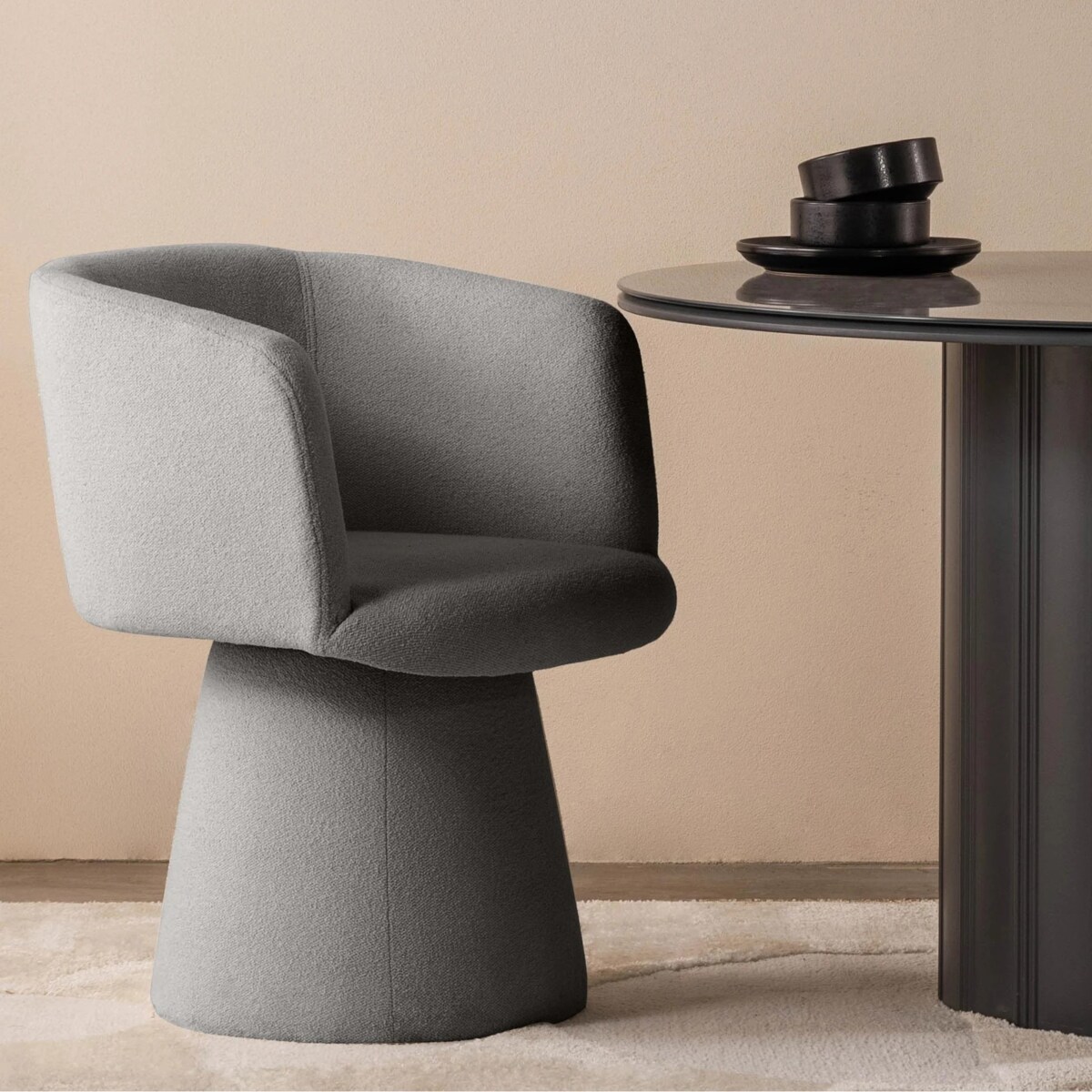 Krzesło tapicerowane obrotowe szarobrązowe bouclé Nalf