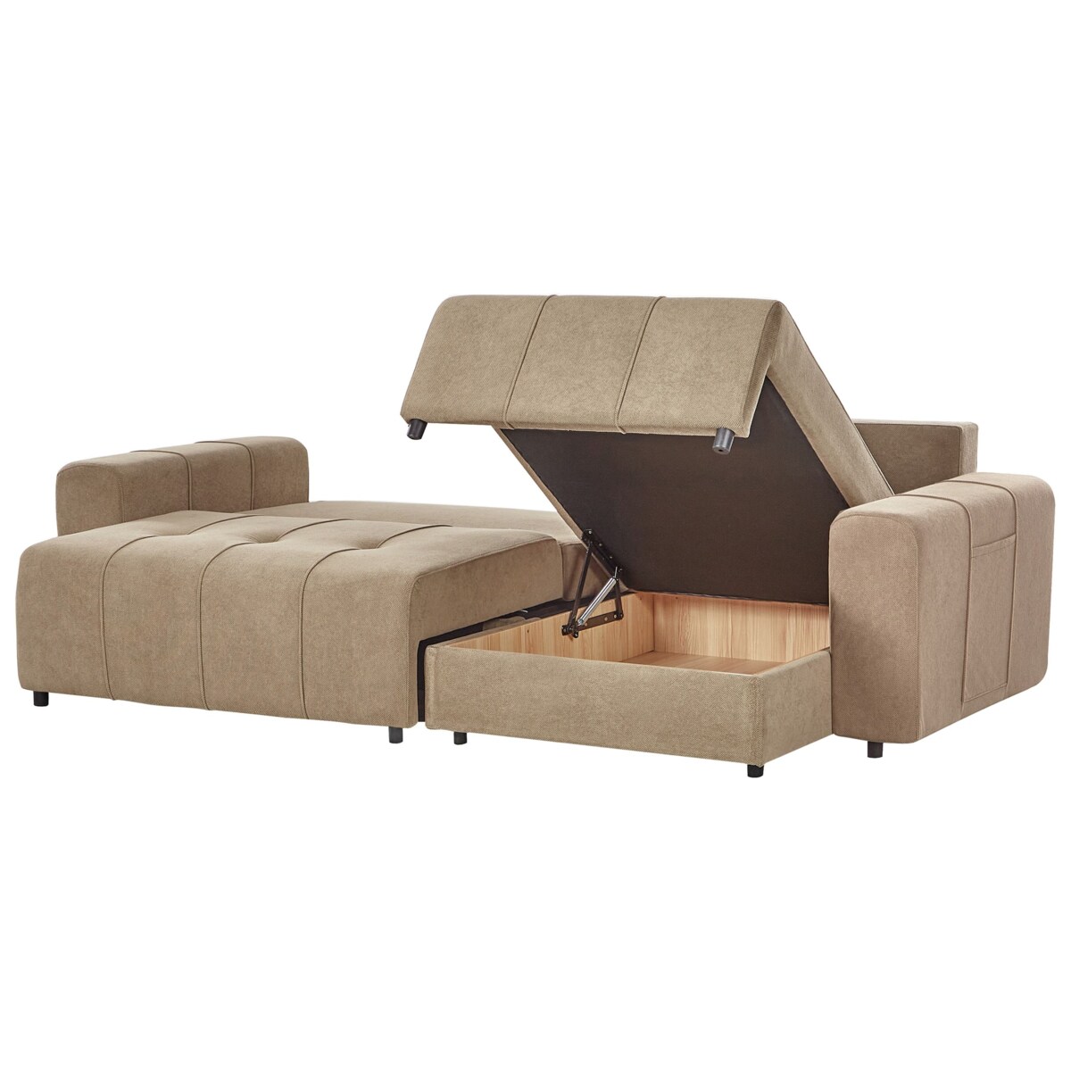 Narożnik rozkładany lewostronny 3-osobowy z pojemnikiem brązowy INNVIK