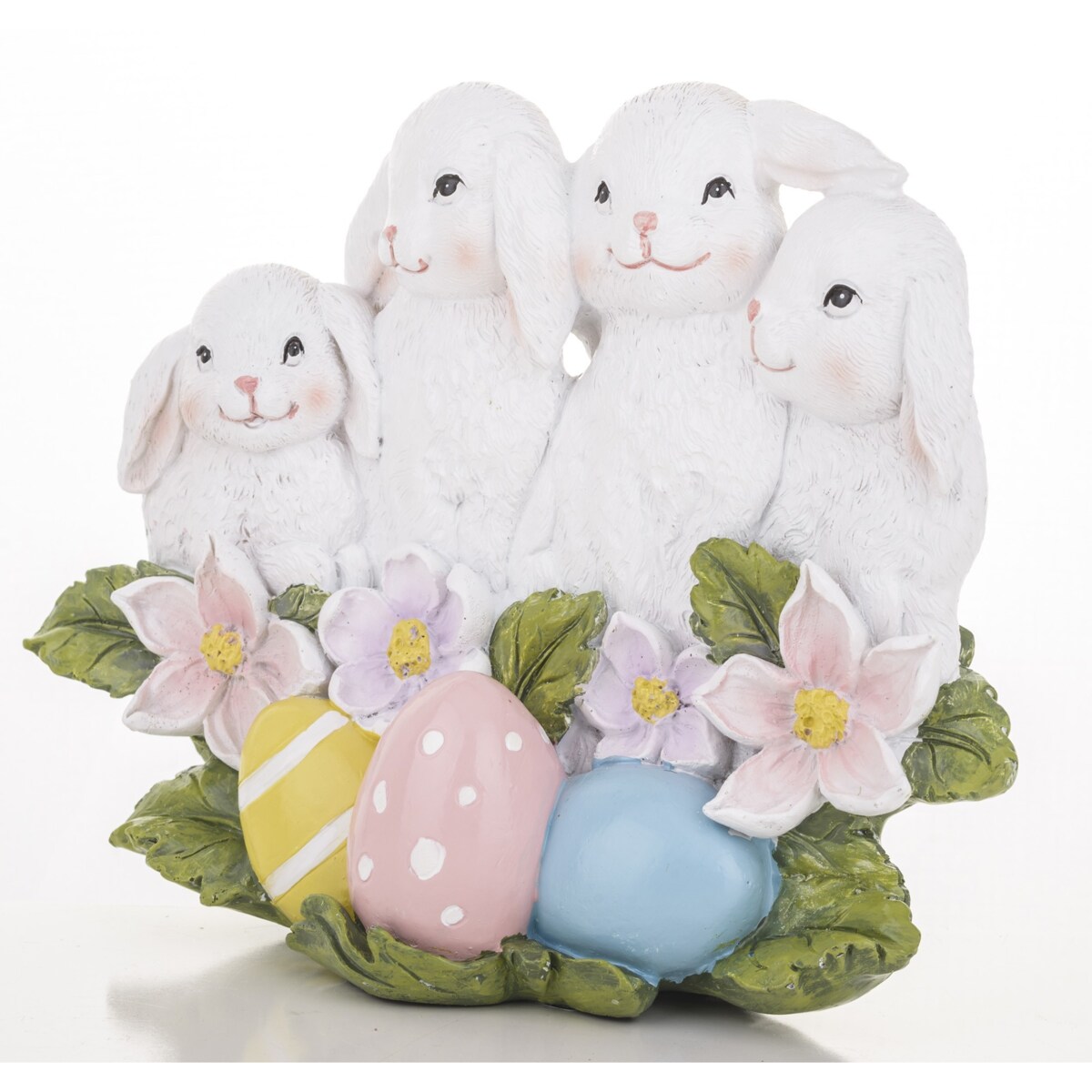 Dekoracja - 4 wesołe króliczki z pisankami 14,5x19x6 cm