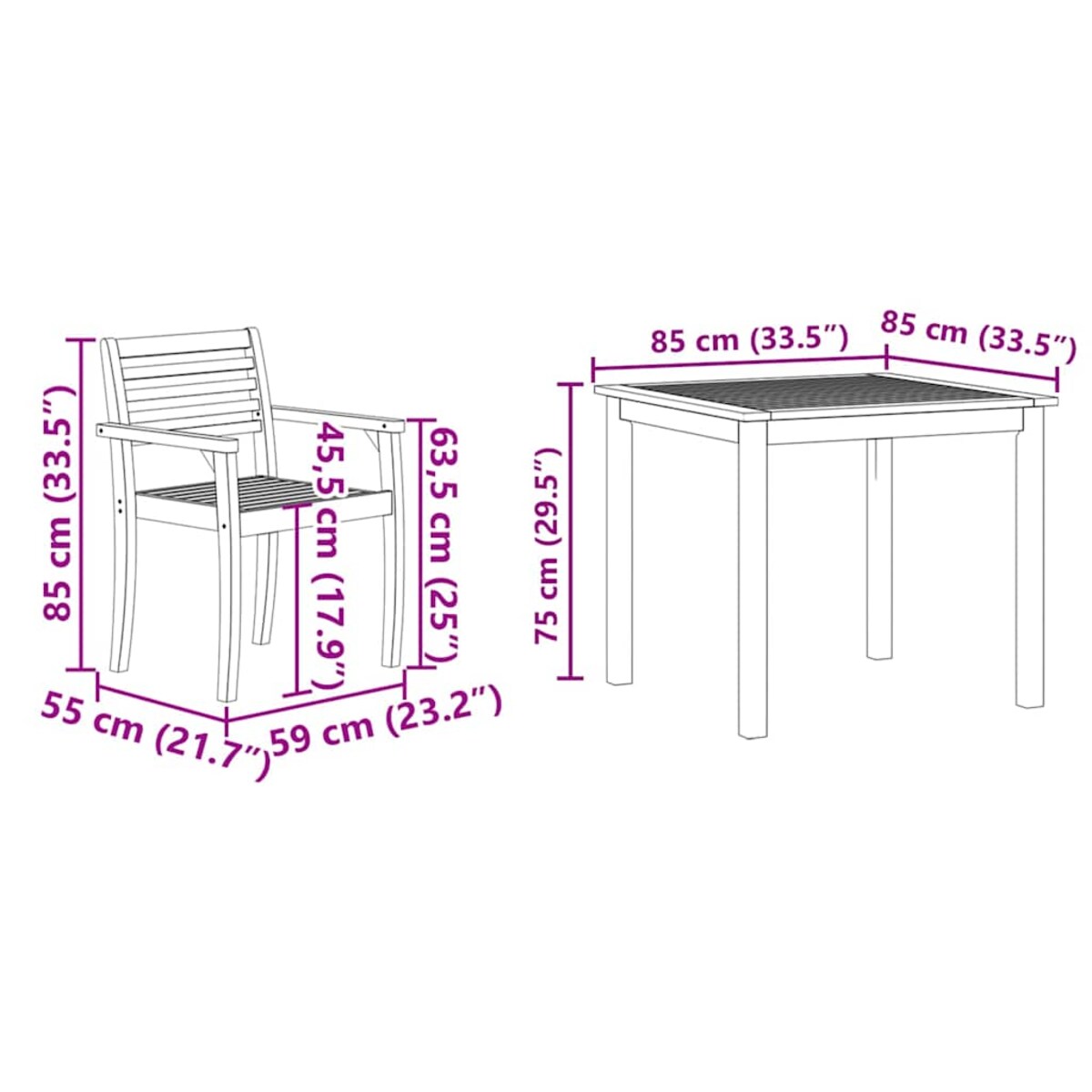 vidaXL Zestaw do jadalni w ogrodzie 5 pcs Brązowy lite drewno akacjowe