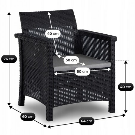 Zestaw Mebli Ogrodowych Na Taras Ogród Technorattan Czarny SAVIO