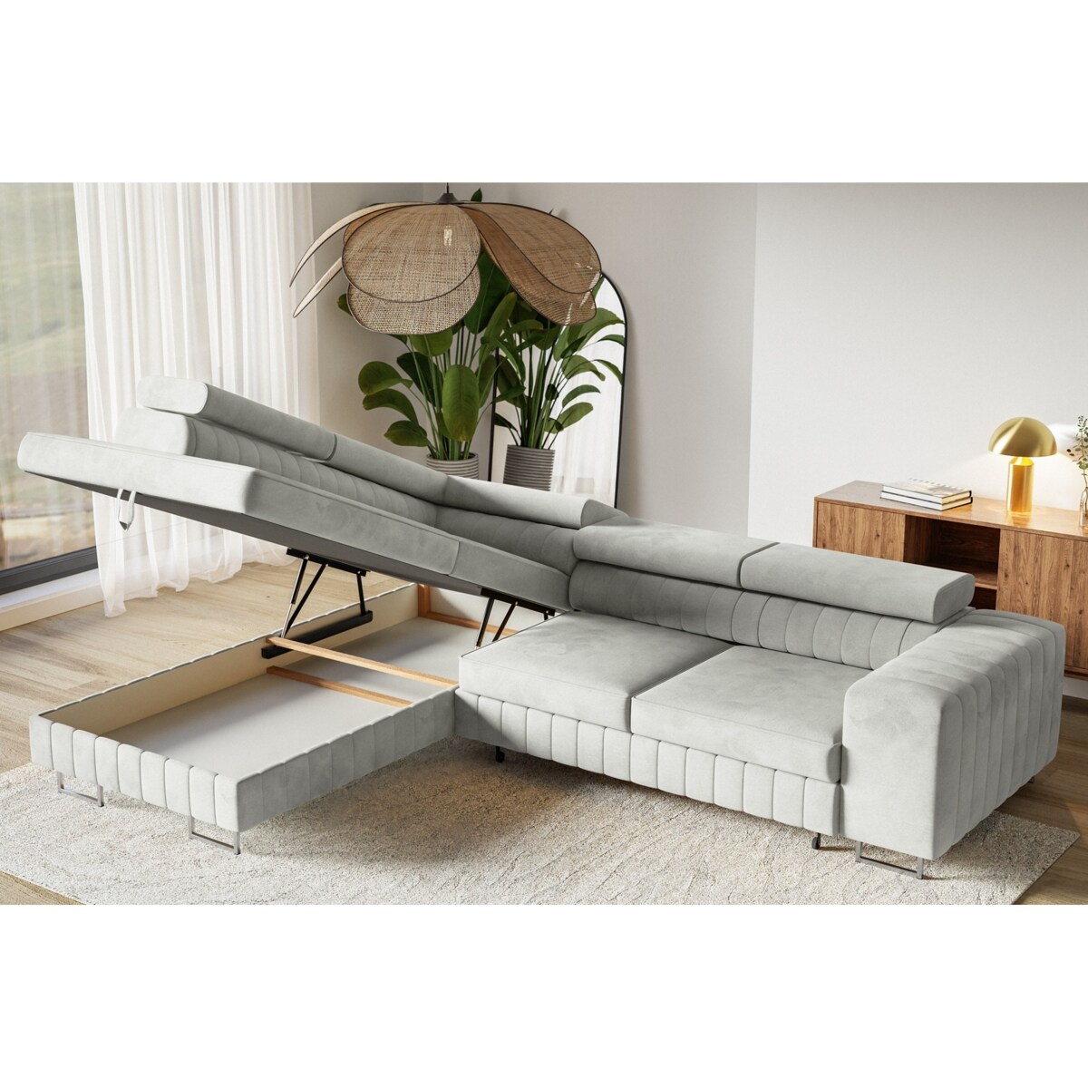 Narożnik NOLA do salonu, lewostronny- tkanina hydrofobowa Matt Velvet szary