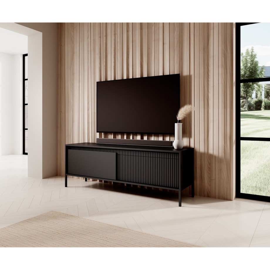 Szafka RTV 153 2D ENSO czarna na metalowych nóżkach