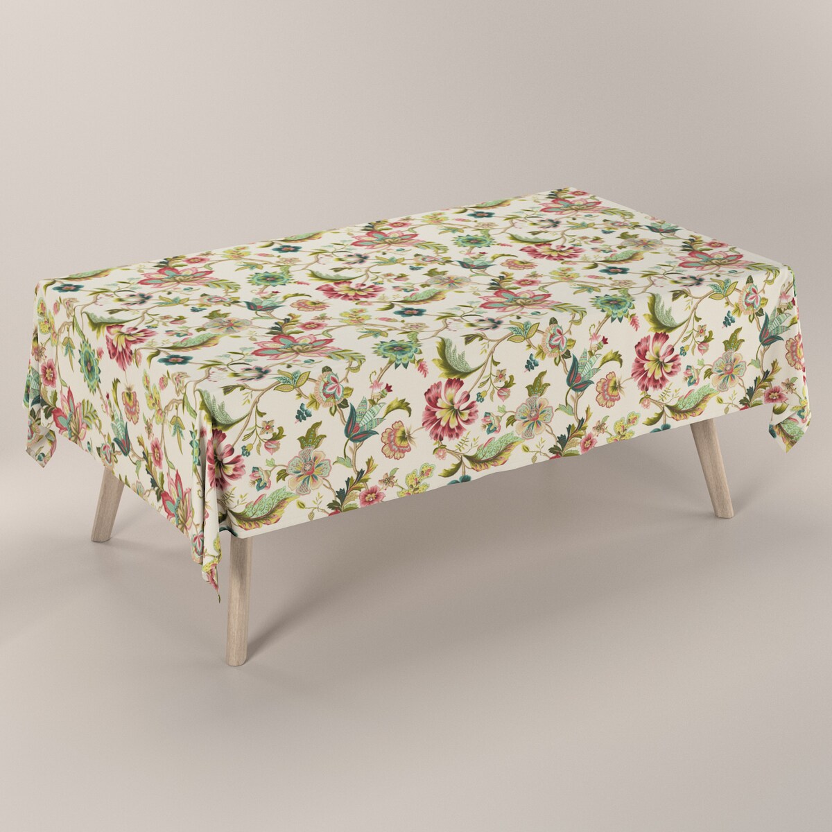 Obrus prostokątny 130 x 210 cm kolorowe kwiaty na jasnym tle