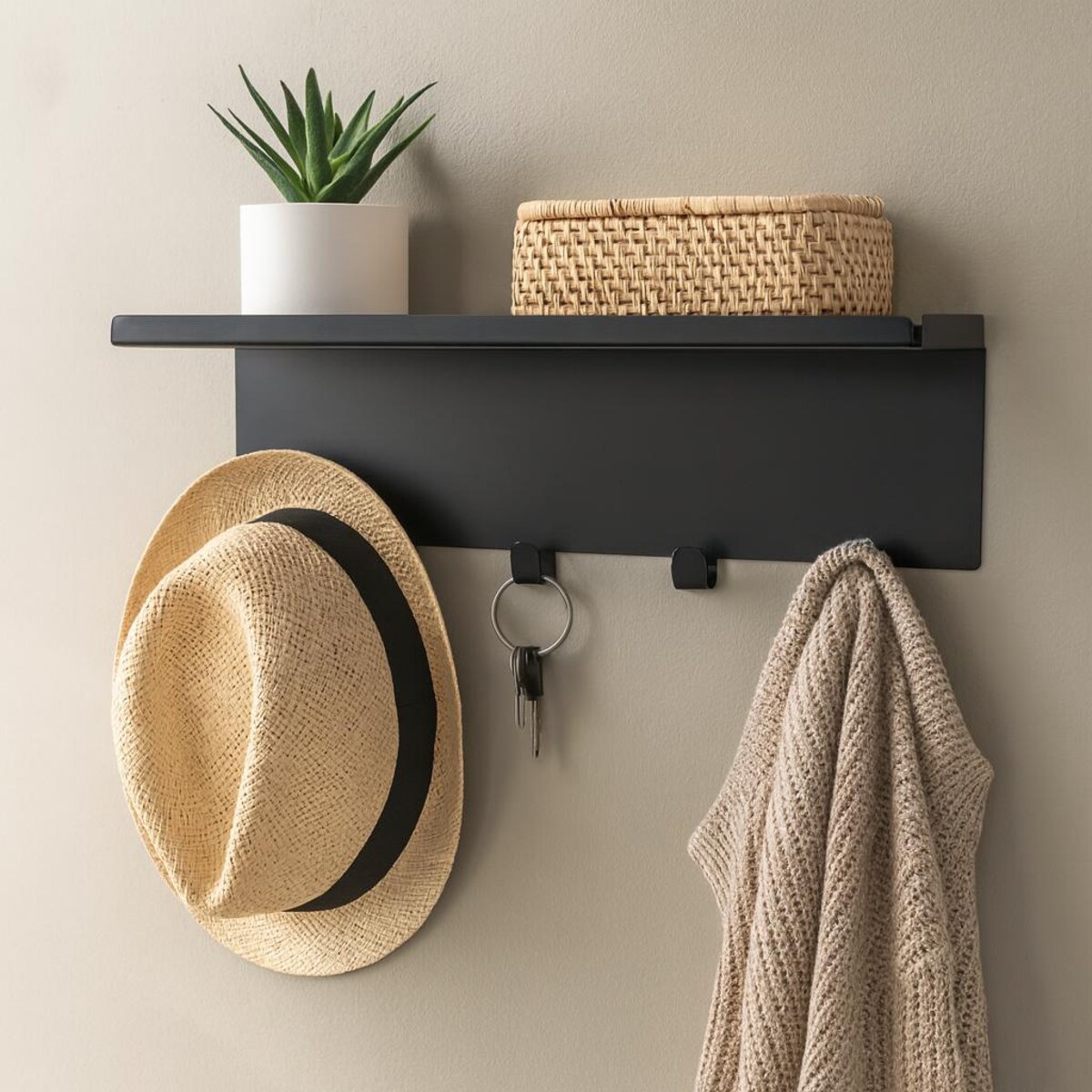 Metalowy wieszak ścienny ATRI, 12 x 45 x 16 cm, czarny