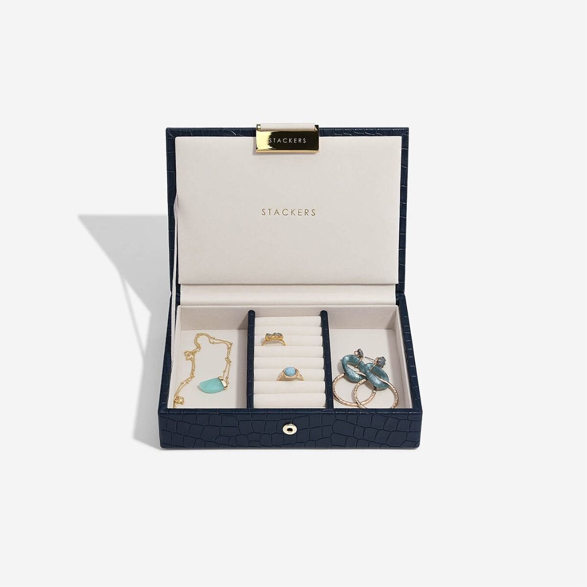 Szkatułka na biżuterię Stackers Croc mini granatowa z pokrywką