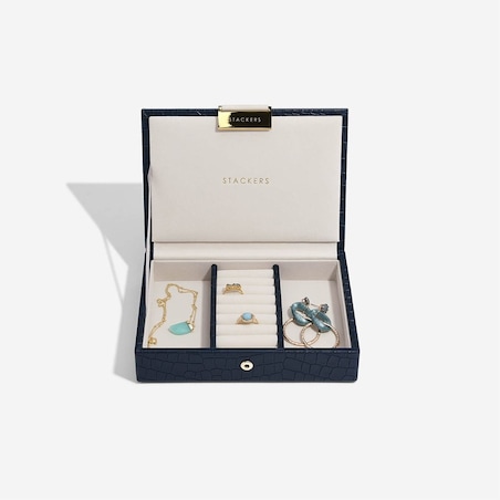 Szkatułka na biżuterię Stackers Croc mini granatowa z pokrywką