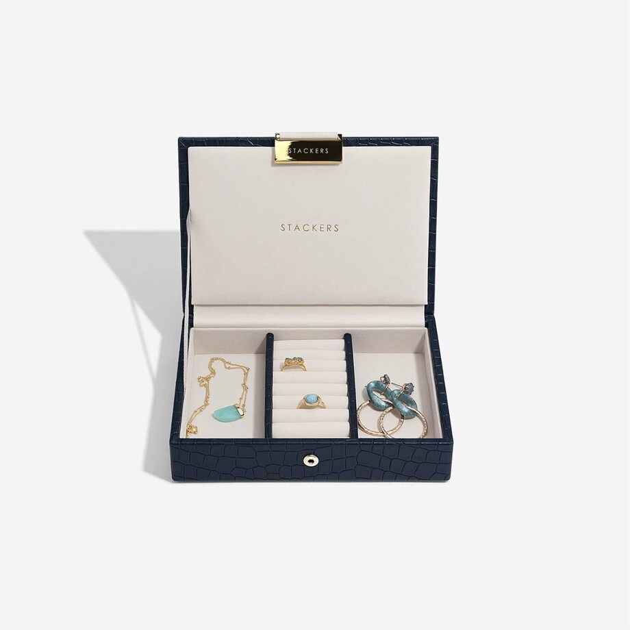 Szkatułka na biżuterię Stackers Croc mini granatowa z pokrywką