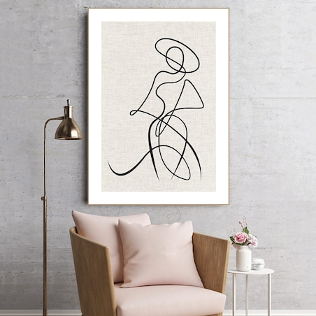 plakat line art kobieta w kapeluszu len1 70x100 cm