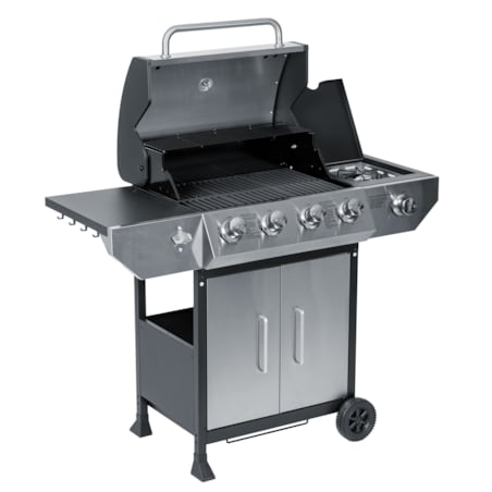 Grill gazowy ogrodowy Berdsen BD-896 żeliwny ruszt z pokrywą mocny 4+1 palniki termometr