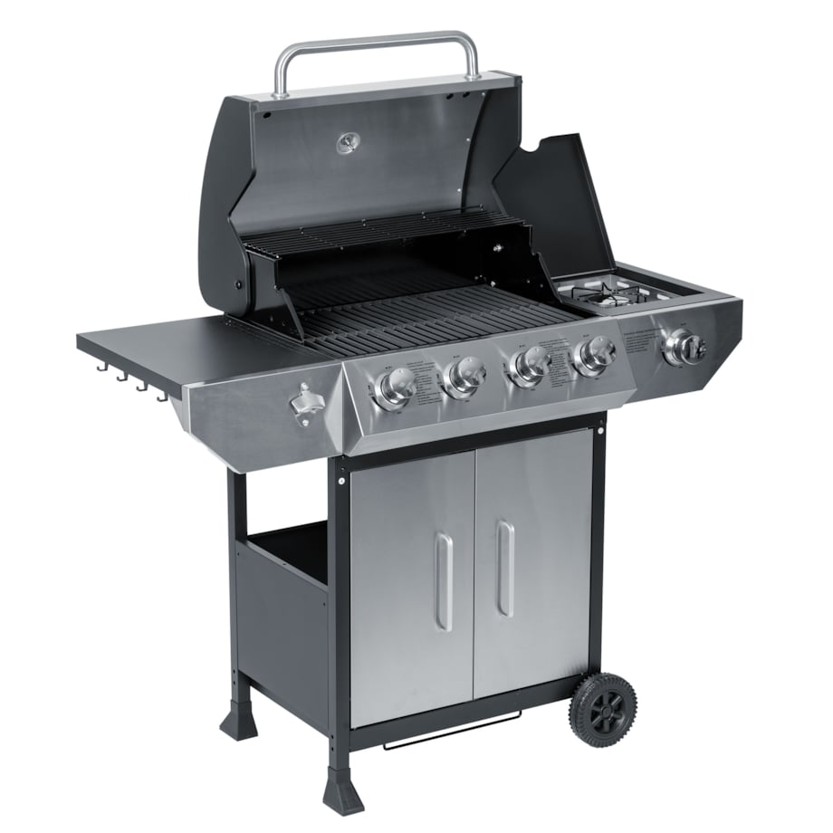 Grill gazowy ogrodowy Berdsen BD-896 żeliwny ruszt z pokrywą mocny 4+1 palniki termometr