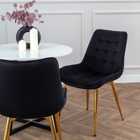 Krzesło tapicerowane czarne welurowe pikowane glamour złote nogi
