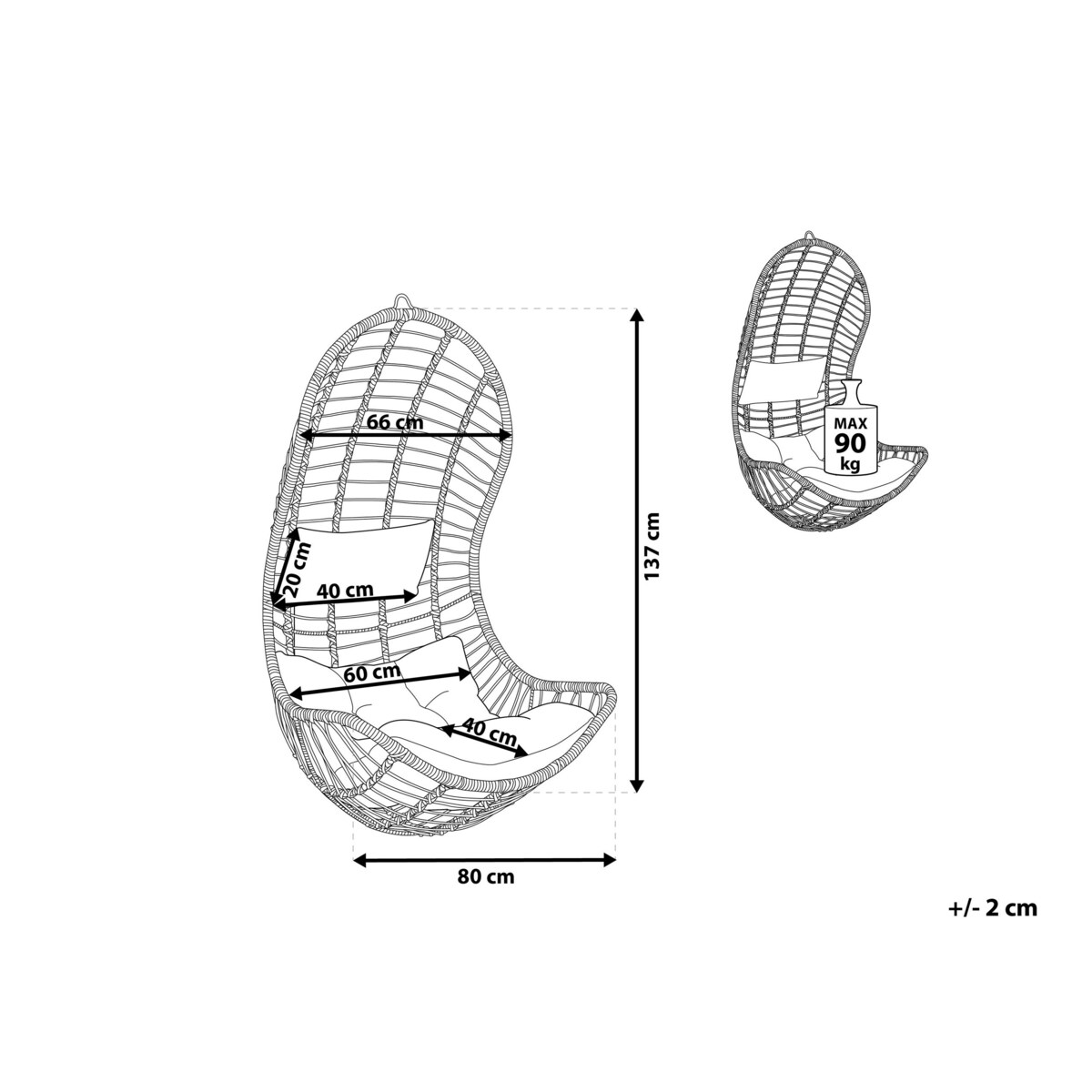 Fotel wiszący z technorattanu szary PINETO