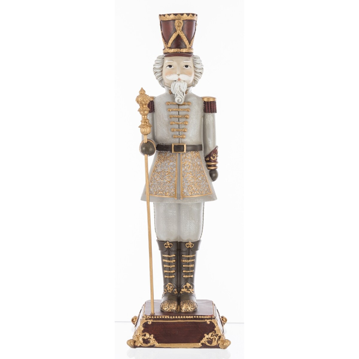 Figurka - Dziadek do Orzechów 42x13x13 cm beżowo-brązowy mundur, w ręku buława