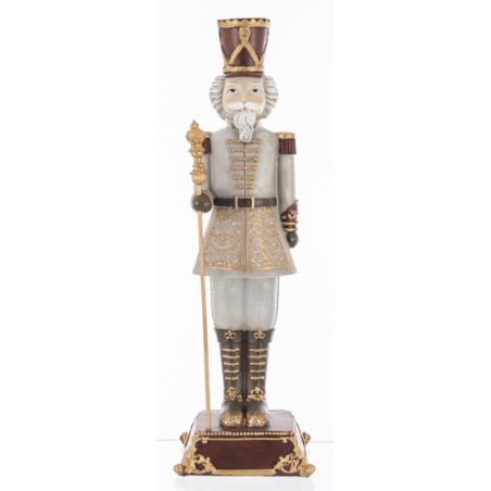 Figurka - Dziadek do Orzechów 42x13x13 cm beżowo-brązowy mundur, w ręku buława