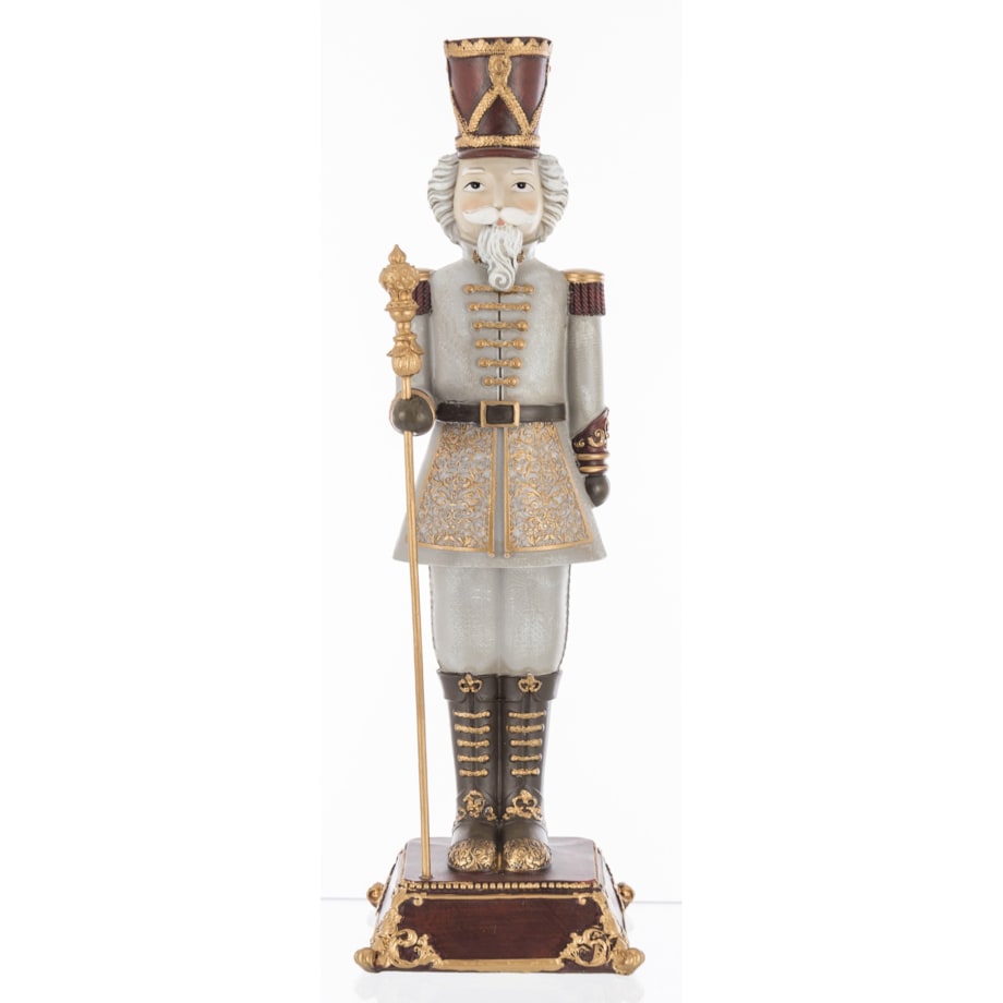 Figurka - Dziadek do Orzechów 42x13x13 cm beżowo-brązowy mundur, w ręku buława