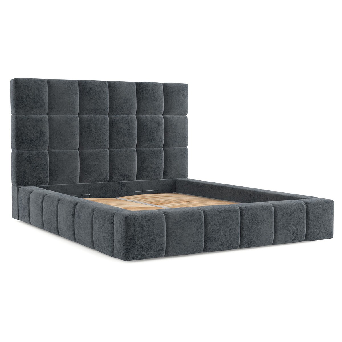 Łóżko tapicerowane SKIATHOS 160x200 z pojemnikiem, Antracyt, tkanina Terra NW 96