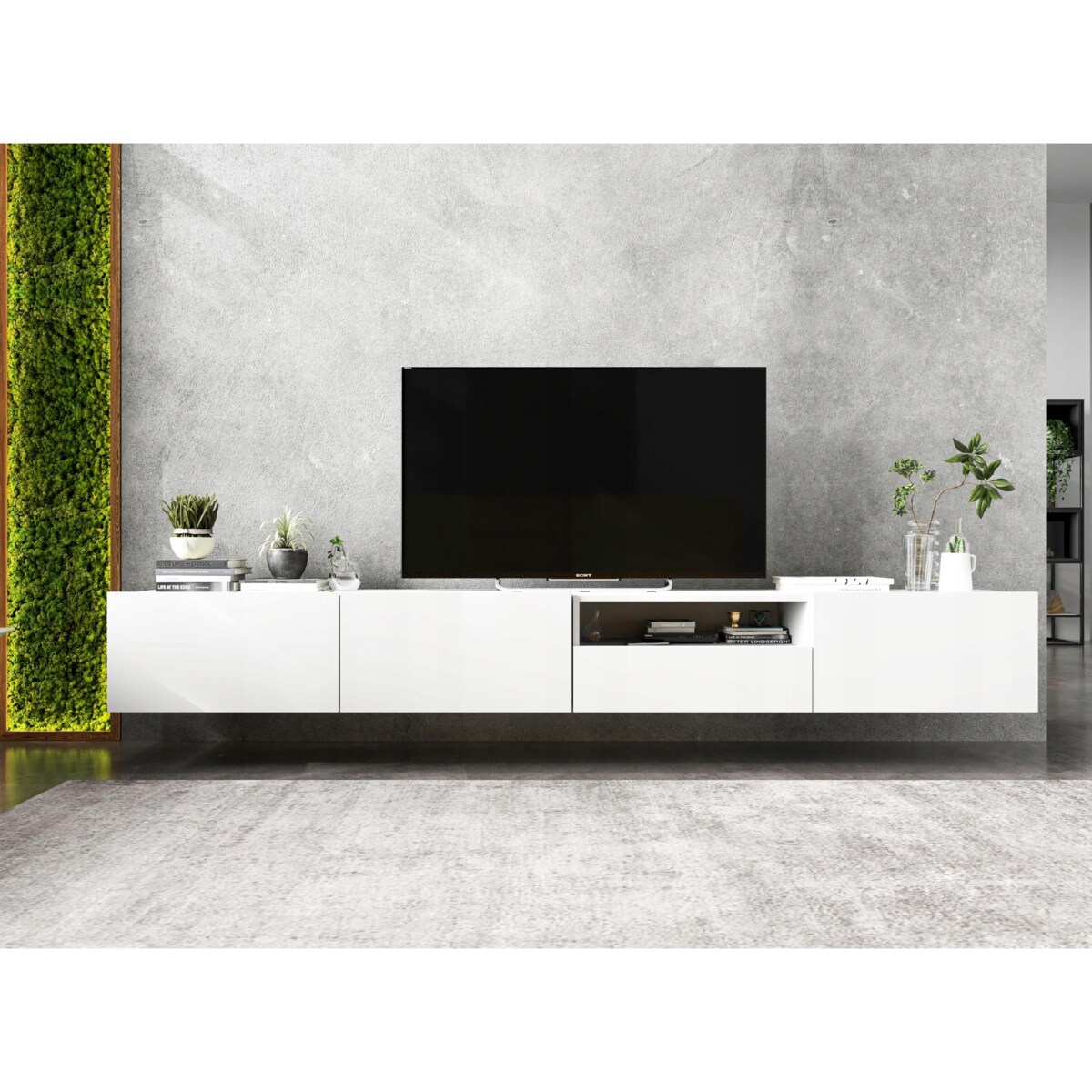 Szafka RTV Loft Wisząca Biały MAT Komoda RTV Szuflada 240 cm