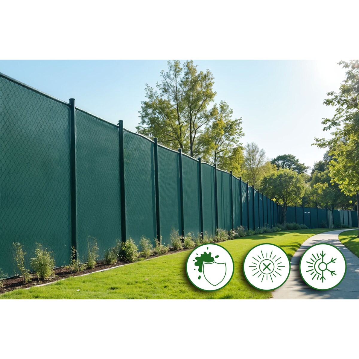 Siatka cieniująca Plonos 1,5x50m maskująca mata na płot ogrodzenie osłona zielona 90% + UV