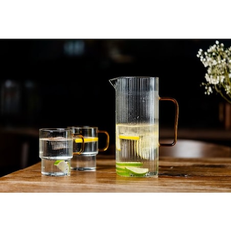 Dzbanek ryflowany z żółtym uchem 1500ml Livio 1890