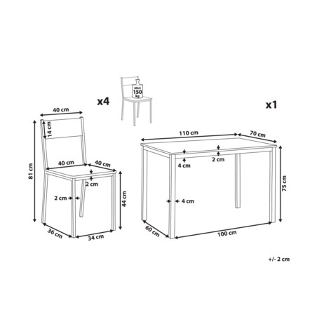 Zestaw do jadalni stół i 4 krzesła ciemne drewno z czarnym HAMRY
