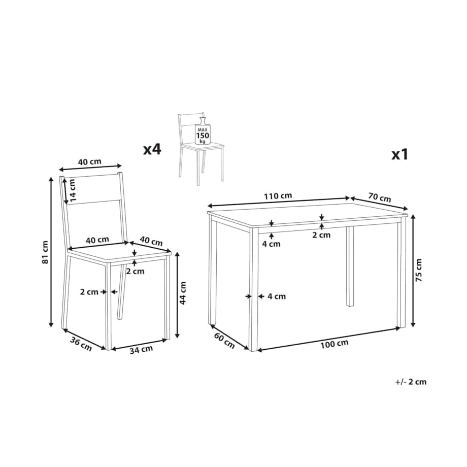 Zestaw do jadalni stół i 4 krzesła ciemne drewno z czarnym HAMRY