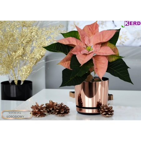 18 cm wzór ŁOSOSIOWY Doniczka z podstawką nowoczesna elegancka różowe złoto glamour wysoki połysk industrialny loft retro