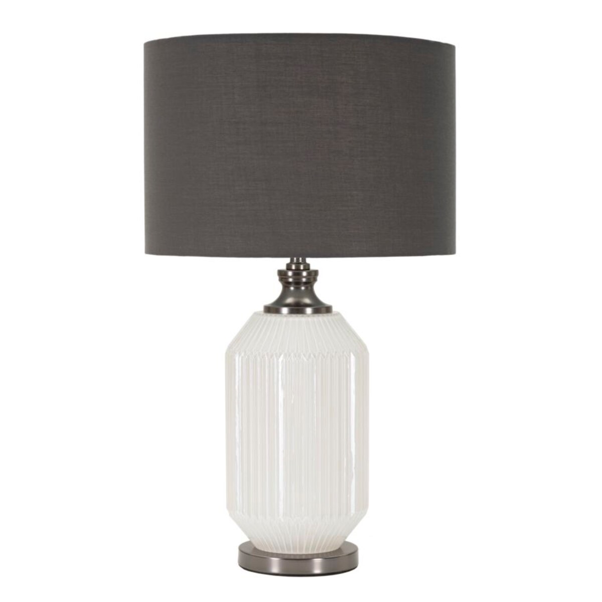 Lampa stołowa Brighty, kolor biały i szary, szkło i żelazo, 37,5 x 37,5 x 65 cm, 1 x E27, styl nowoczesny, do salonu i sypialni, Mauro Ferretti